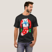 かわいい猫顔マスクおもしろいクリスマスパジャマ Tシャツ (正面フル)