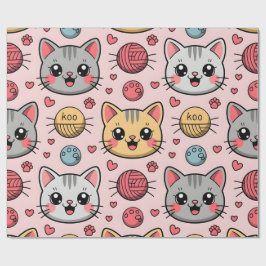 かわいい猫顔包装紙-かわいい子猫プレゼント ラッピングペーパー