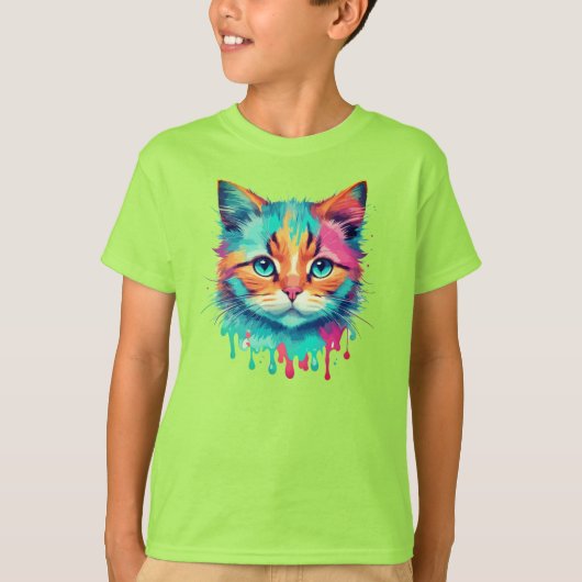 かわいい猫顔数々の色のデザイン Tシャツ (正面)