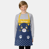 かわいい猫顔水玉模様チャイルドオールオーバープリント エプロン (着用した状態)