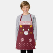 かわいい猫顔水玉模様子供へズオールオーバープリント エプロン (着用した状態)