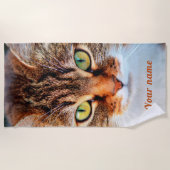 かわいい猫顔猫好きと名前をカスタムする ビーチタオル (正面)
