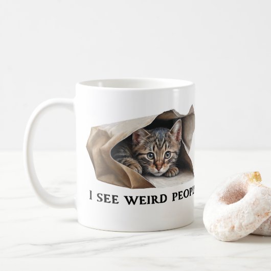 かわいい猫風変わりと人引用文 コーヒーマグカップ (ドーナツ)