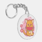 かわいい猫食べのスイカ |かわいい キーホルダー (正面左)