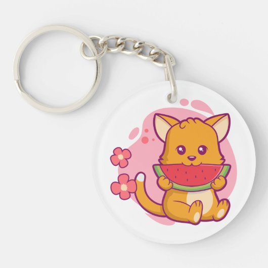 かわいい猫食べのスイカ |かわいい キーホルダー (正面)