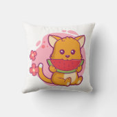 かわいい猫食べのスイカ |かわいい クッション (裏面)
