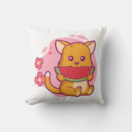 かわいい猫食べのスイカ |かわいい クッション (正面)