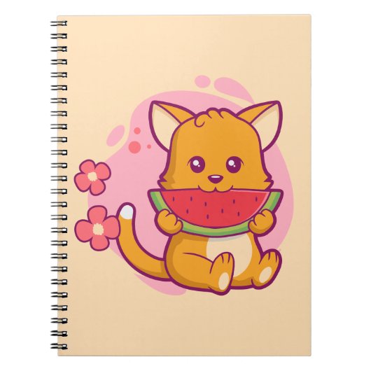 かわいい猫食べのスイカ |かわいい ノートブック (正面)
