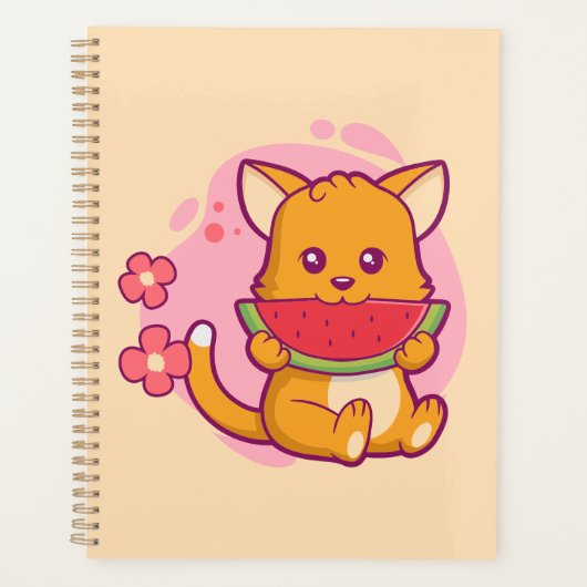 かわいい猫食べのスイカ |かわいい プランナー手帳 (正面)