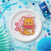 かわいい猫食べのスイカ |かわいい ペーパープレート (パーティー)
