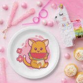 かわいい猫食べのスイカ |かわいい ペーパープレート (パーティー)