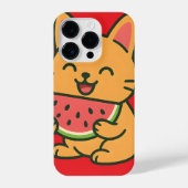 かわいい猫食べのスイカ – かわいいiPhone 14 Pro iPhoneケース (裏面)