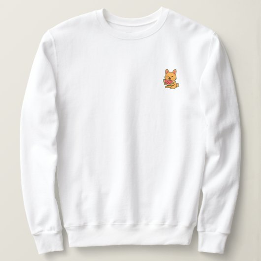 かわいい猫食べのスイカ – チェストミニマルプリント スウェットシャツ (デザイン正面)