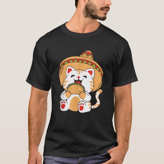 かわいい猫食べのタコ Tシャツ (正面)