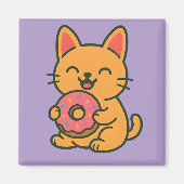 かわいい猫食べのドーナツ – キッチンマおもしろいグネット マグネット (正面)