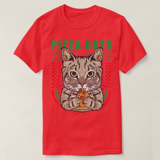 かわいい猫食べのピザ猫おもしろいピザ好き Tシャツ (デザイン正面)