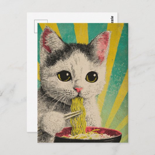 かわいい猫食べのラーメン|過去記事 ポストカード (正面/裏面)