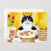 かわいい猫食べの朝食はがき ポストカード (正面/裏面)