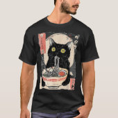 かわいい猫食べラーメンのアおもしろいニメ Tシャツ (正面)