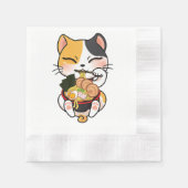 かわいい猫食べラーメンのペット日本の好き 縁ありカクテルナプキン (正面)
