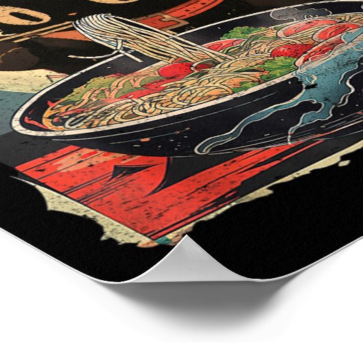 かわいい猫食べラーメンヴィンテージ日本のM ポスター (角)