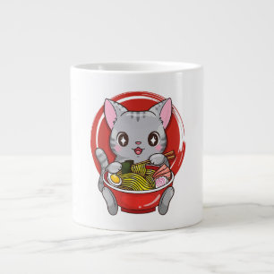 かわいい猫食べラーメン食日本の猫好き ジャンボコーヒーマグカップ
