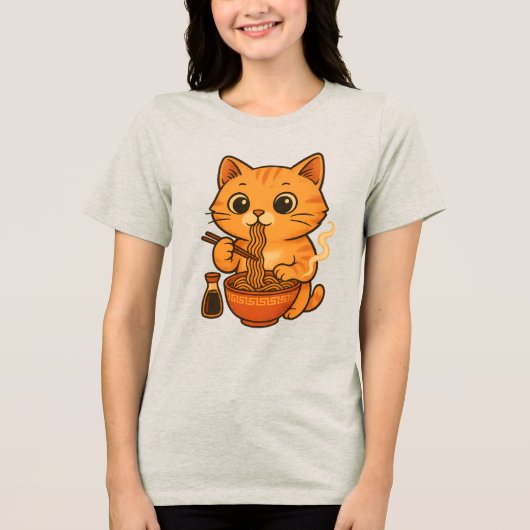 かわいい猫食べラーメン トライブレンドTシャツ (正面)