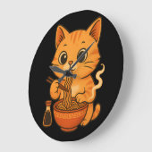 かわいい猫食べラーメン ラージ壁時計 (傾斜)