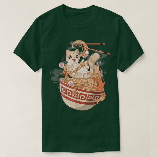 かわいい猫食べラーメン Tシャツ (デザイン正面)