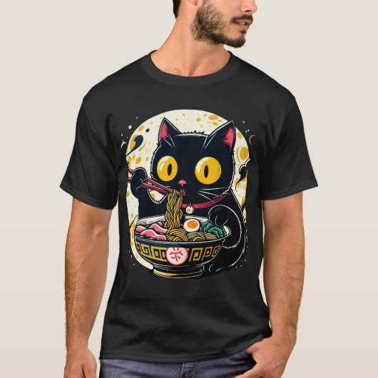 かわいい猫食べラーメンGIFティーン Tシャツ (正面)