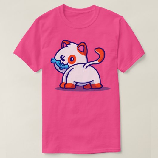 かわいい猫食べ物の魚の漫画1 Tシャツ (デザイン正面)