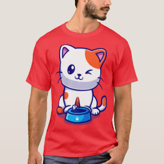 かわいい猫食べ物の魚の漫画 Tシャツ