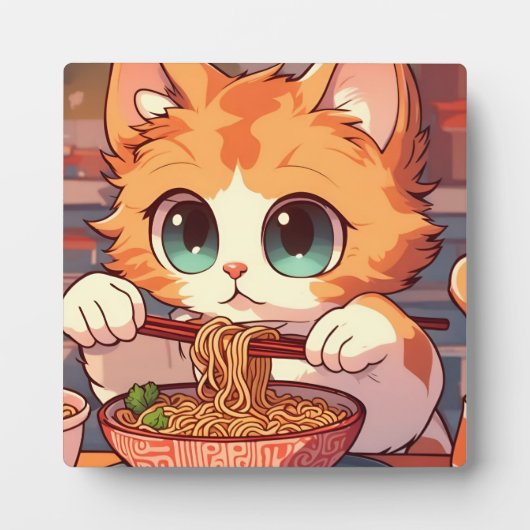 かわいい猫食べ物ラーメン フォトプラーク (正面)