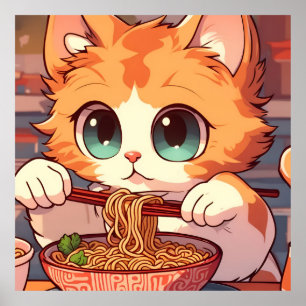 かわいい猫食べ物ラーメン ポスター