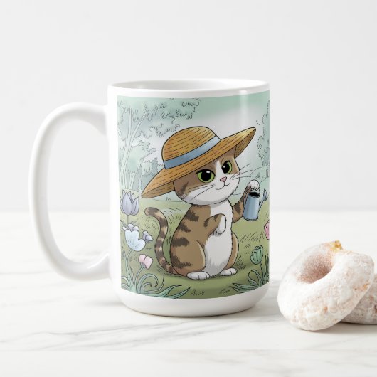 かわいい猫飼い水切り缶庭園 コーヒーマグカップ (ドーナツ)