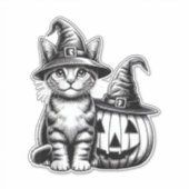 かわいい猫魔女帽子パンプキンハロウィン猫好き少年 シール (正面)