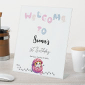 かわいい猫1歳の誕生日へようこそ 台座サイン (インサイチュ)