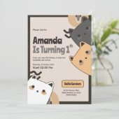 かわいい猫1歳の誕生日招待状 招待状 (スタンド正面)