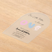 かわいい猫1歳の誕生日 アクリル招待状 (レイダウン)