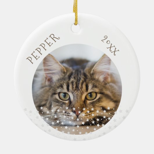 かわいい猫2枚フォトスターパターンクリスマス セラミックオーナメント (裏面)