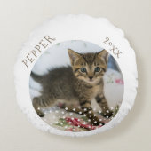 かわいい猫2枚フォトスターパターンクリスマス ラウンドクッション (正面)