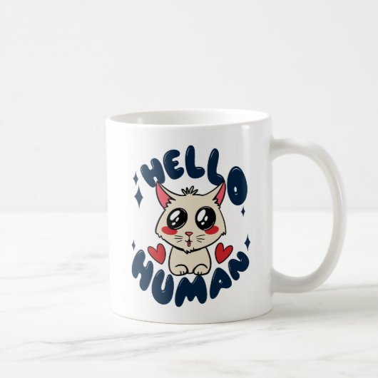 かわいい猫 こんにちは人 コーヒーマグカップ (右)