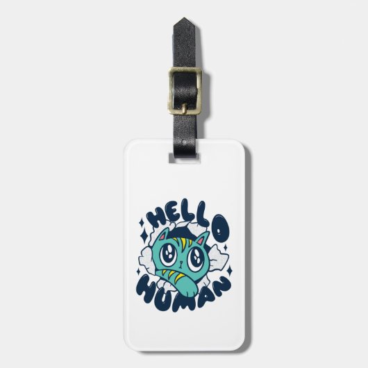 かわいい猫 こんにちは人 ラゲッジタグ (正面縦)