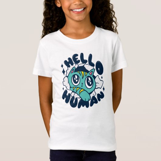かわいい猫 こんにちは人 Tシャツ (正面)