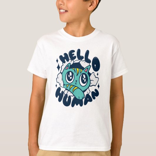 かわいい猫 こんにちは人 Tシャツ (正面)