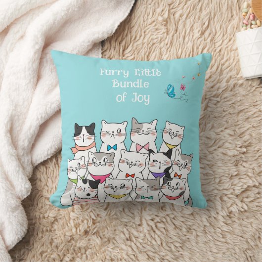 かわいい猫、ふわふわの小さな幸せの束、モダン クッション (ブランケット)