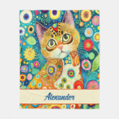 かわいい猫 |カラフル猫の芸術 フリースブランケット (正面)