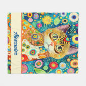 かわいい猫 |カラフル猫の芸術 フリースブランケット (正面(横))