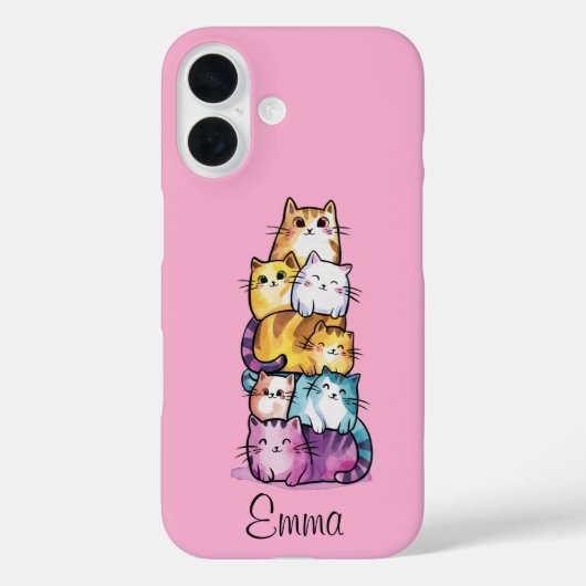 かわいい猫　カラフル　水彩　ユーモア　動物　カスタム Case-Mate iPhoneケース (裏面)