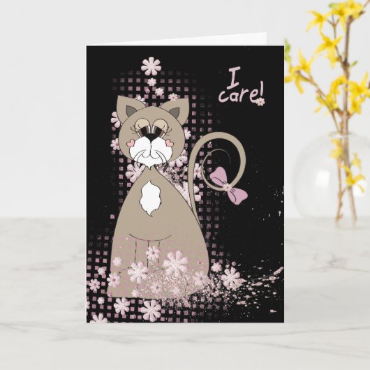 かわいい猫 カード (黄色い花)